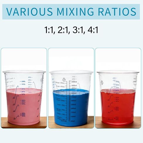 50 Pack Epoxy Mixing Cups 20 oz (600 ml), Disposable Measuring Cups with 50 Wooden Stir Sticks, Measurement Ratios: 1:1, 2:1, 3:1, 4:1 for Resin, Liquid and Paint in Saudi Arabia