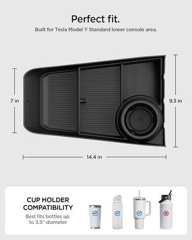 منظم تخزين مركزي سفلي من Spigen مصمم لموديل Tesla Y Standard 2026 - حاملات أكواب إضافية وبساط سيليكون مضاد للانزلاق - يزيد من المساحة الداخلية، تصميم مضاد للحشرجة in Kuwait