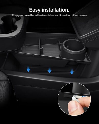 منظم تخزين مركزي سفلي من Spigen مصمم لموديل Tesla Y Standard 2026 - حاملات أكواب إضافية وبساط سيليكون مضاد للانزلاق - يزيد من المساحة الداخلية، تصميم مضاد للحشرجة in Kuwait
