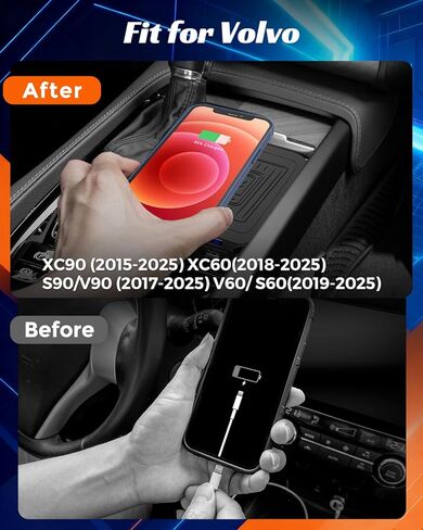 Wireless Car Charger Pad for Volvo XC90 S90 V90 XC60 V60 S60 2017–2023 2024 2025, Center Console Phone Charging for Volvo Car Interior Accessories in Saudi Arabia