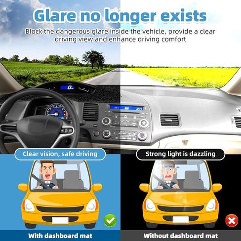 Dash Cover Mat Compatible with Honda Civic 2006-2011 Non-Slip Dashboard Cover Mat Sunshade UV Rays Protector Interior Accessories in Kuwait
