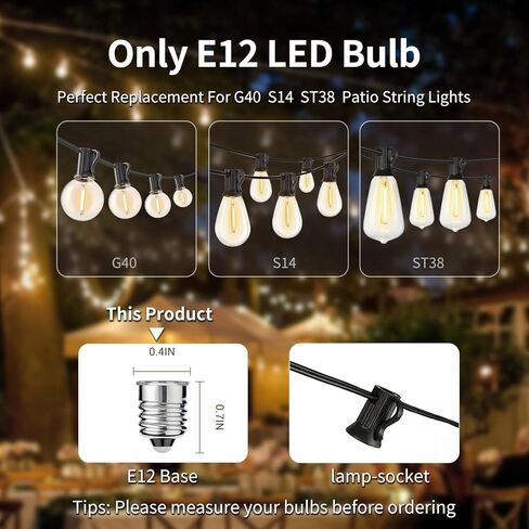 BORT S14 LED Replacement Light Bulb, Shatterproof Outdoor String Light Bulbs, 1 Watt to Replace 11Watts Incandescent Bulb, E26 Regular Medium Screw Base, 2200K Warm White, Non-Dimmable (15 Pack) in Saudi Arabia