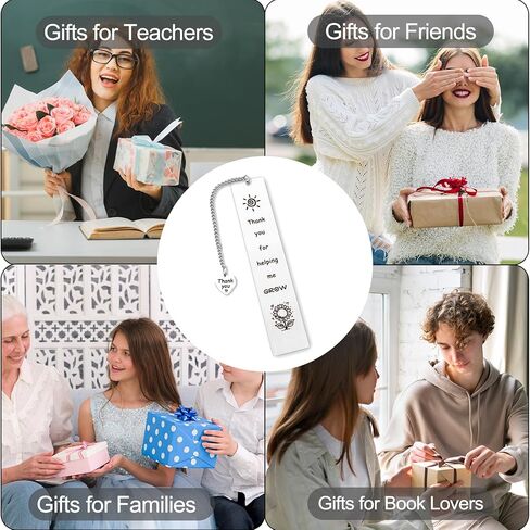 Teacher Appreciation Gifts for Women Men Book Reading Lovers Thank You for Helping Me Grow Sunflower Birthday Christmas End of The Year Graduation Gifts for Preschool Teacher Metal Bookmark Book Mark in Saudi Arabia