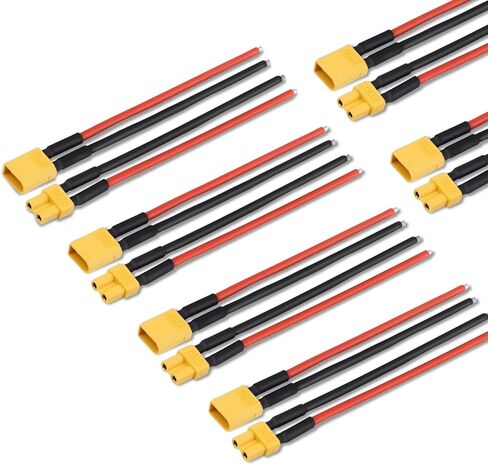6 Pairs XT30 Connector Plug Cable with 16AWG 100mm Silicone Wire, XT30 Connector Adapter, XT30 Male and Female Plug for RC Lipo Battery, Racing Drone, Cable, Car, Boat in Saudi Arabia