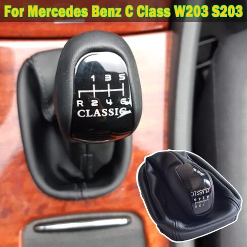 مقبض ناقل الحركة اليدوي 6 سرعات مع غطاء حذاء من الجلد لسيارة Mercedes-Benz C Class W203 S203 (كلاسيكي) in Kuwait