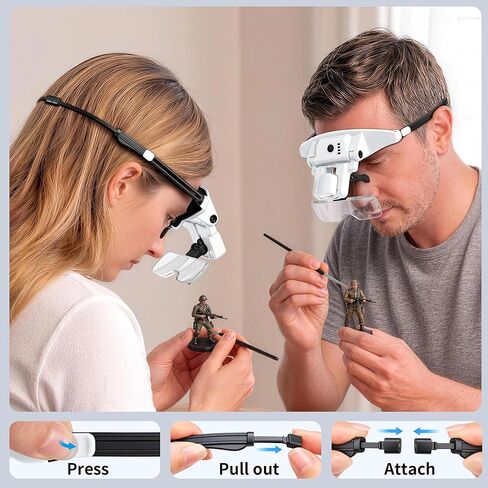 JARLINK Magnifying Glasses with Light, 6 Interchangeable Lens (1.0X-4.0X) & 3 Lighting Modes, Rechargeable Hands-Free Headband Magnifier for Jewelry, Cross Stitch Supplies, Reading, and Close Work in Kuwait