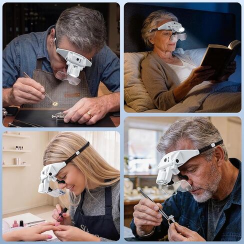 JARLINK Magnifying Glasses with Light, 6 Interchangeable Lens (1.0X-4.0X) & 3 Lighting Modes, Rechargeable Hands-Free Headband Magnifier for Jewelry, Cross Stitch Supplies, Reading, and Close Work in Kuwait