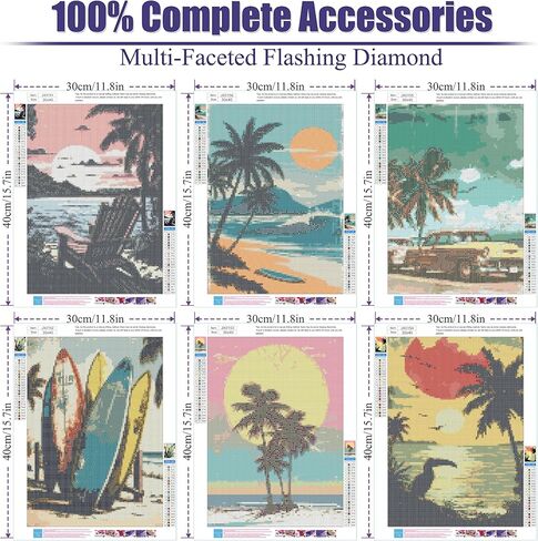gganmtere 6 Packs Landscape Diamond Art Kits for Adults,Beach Diamond Paintings Beginner,5D Full Drill Diamond Painting Dot,Gem Art for Adults Wall Decor 12x16inch in Kuwait