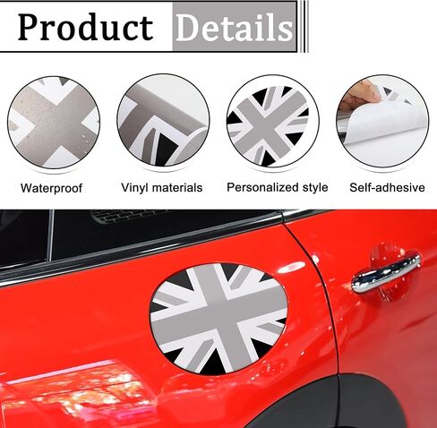 TOMALL Gas Tank Decal Compatible with Mini Cooper F54 Fuel Tank Pad Sticker UK Flag Pattern Vinyl Sticker Decal Gas Cap Trim Waterproof Decoration Exterior Sticker for Car (Gray Flag) in Kuwait