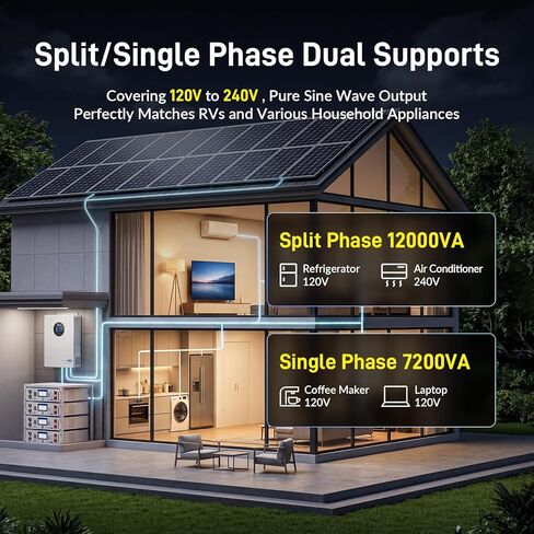 WattCycle 48V 12kW All-in-one Hybrid Inverter, 120/240V Split Phase Solar Hybrid Inverter Charger, 24kW Dual MPPT, 250A Max Charger, Pure Sine Wave, Parallel up to 6 Units, <10ms UPS for RVs, Home in Saudi Arabia