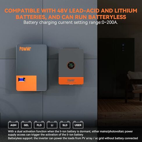 PowMr Solar Inverter 10000W 48V to 120V/240V AC Split Phase Pure Sine Wave Inverter Built-in 200A MPPT Controller, Support Parallel 6 inverters, for Lead Acid and Lithium Battery and Batteryless Run in Kuwait