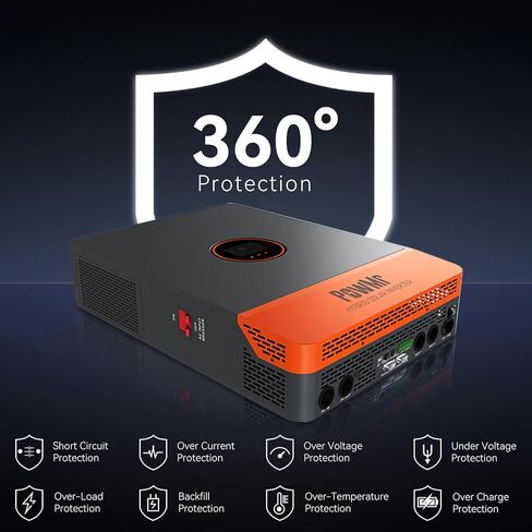 PowMr Solar Inverter 10000W 48V to 120V/240V AC Split Phase Pure Sine Wave Inverter Built-in 200A MPPT Controller, Support Parallel 6 inverters, for Lead Acid and Lithium Battery and Batteryless Run in Kuwait