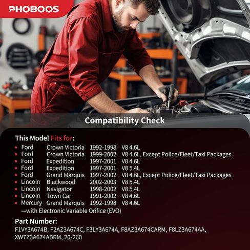مضخة توجيه كهربائية PHOBOOS متوافقة مع Ford & Lincoln & Mercury - 1991-2003 - Expedition، Crown Victoria، Grand Marquis، Navigator، Blackwood، Town Car، V8 4.6L، مع بكرة ومخرج، المرجع. 20-260 in Kuwait