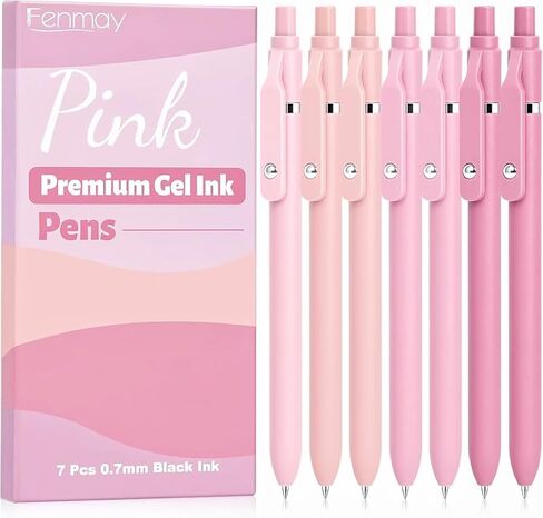 Fenmay Pink Pens Black Ink, 7 Pcs 0.7mm Fine Point Smooth Writing Gel Pens, Quick Dry & No Smudge, Cute Aesthetic Back-to-School Office School Supplies Gifts for Women & Students in Saudi Arabia