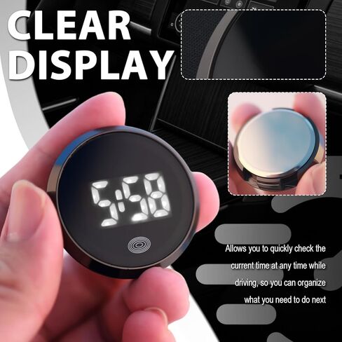 Touch Control Car Clocks for Dash Stick On,Luminous LED Mini Digital Clock Clearly Displays Time,Round HD Clock for Car Dashboard with Adhesive Backing Cars Interior Accessories in Saudi Arabia