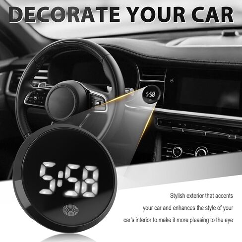 Touch Control Car Clocks for Dash Stick On,Luminous LED Mini Digital Clock Clearly Displays Time,Round HD Clock for Car Dashboard with Adhesive Backing Cars Interior Accessories in Saudi Arabia