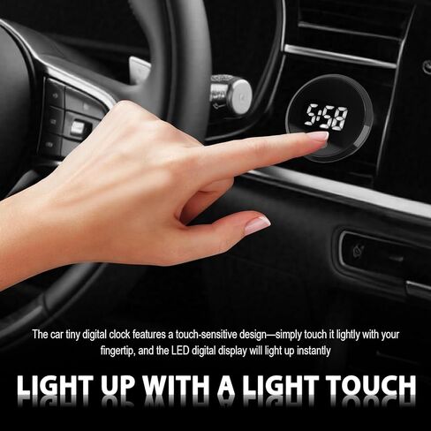 Touch Control Car Clocks for Dash Stick On,Luminous LED Mini Digital Clock Clearly Displays Time,Round HD Clock for Car Dashboard with Adhesive Backing Cars Interior Accessories in Saudi Arabia