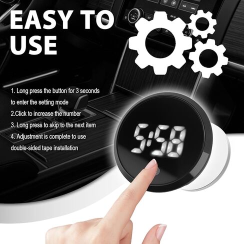 Touch Control Car Clocks for Dash Stick On,Luminous LED Mini Digital Clock Clearly Displays Time,Round HD Clock for Car Dashboard with Adhesive Backing Cars Interior Accessories in Saudi Arabia