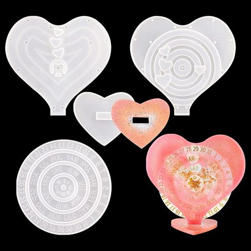 3 Pieces Resin Moon Calendar Resin Molds Moon Phase Molds Resin Rotatable Perpetual Calendar Silicone Molds for Resin Epoxy Casting Heart Shape DIY Art Wall Hanging Calendar Decoration in Saudi Arabia