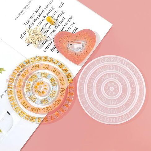 3 Pieces Resin Moon Calendar Resin Molds Moon Phase Molds Resin Rotatable Perpetual Calendar Silicone Molds for Resin Epoxy Casting Heart Shape DIY Art Wall Hanging Calendar Decoration in Saudi Arabia