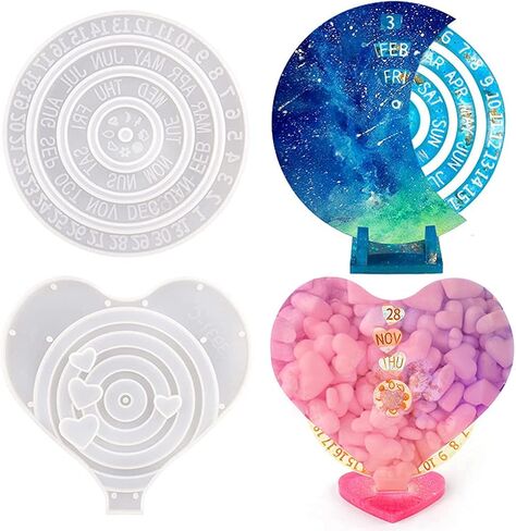 3 Pieces Resin Moon Calendar Resin Molds Moon Phase Molds Resin Rotatable Perpetual Calendar Silicone Molds for Resin Epoxy Casting Heart Shape DIY Art Wall Hanging Calendar Decoration in Saudi Arabia