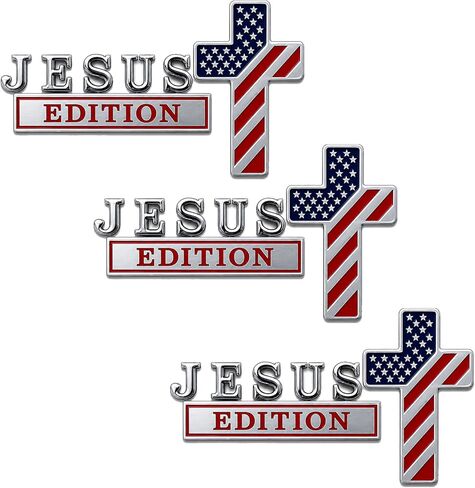 شارة معدنية بطبعة Jesus Christ Cross، ملصقات شعار السيارة ثلاثية الأبعاد Jesus Christ Cross Edition مع العلم الأمريكي، ملصق شعار السيارات المسيحية لشاحنة SUV RV in Kuwait