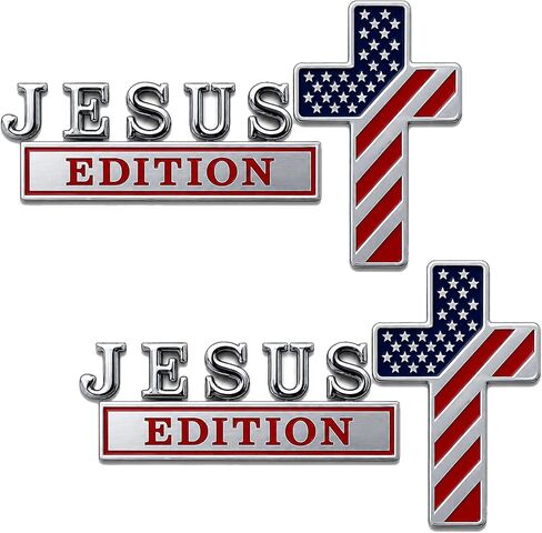 شارة معدنية بطبعة Jesus Christ Cross، ملصقات شعار السيارة ثلاثية الأبعاد Jesus Christ Cross Edition مع العلم الأمريكي، ملصق شعار السيارات المسيحية لشاحنة SUV RV in Kuwait