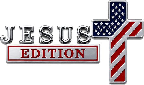 شارة معدنية بطبعة Jesus Christ Cross، ملصقات شعار السيارة ثلاثية الأبعاد Jesus Christ Cross Edition مع العلم الأمريكي، ملصق شعار السيارات المسيحية لشاحنة SUV RV in Kuwait