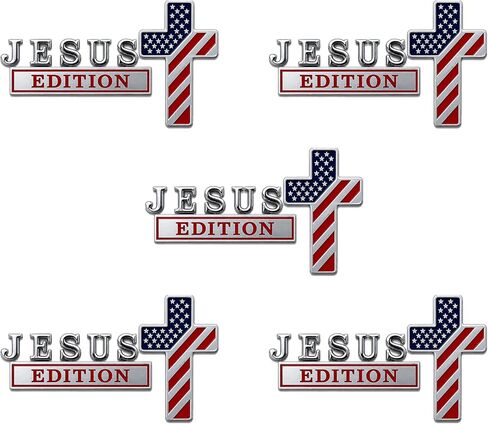 شارة معدنية بطبعة Jesus Christ Cross، ملصقات شعار السيارة ثلاثية الأبعاد Jesus Christ Cross Edition مع العلم الأمريكي، ملصق شعار السيارات المسيحية لشاحنة SUV RV in Kuwait