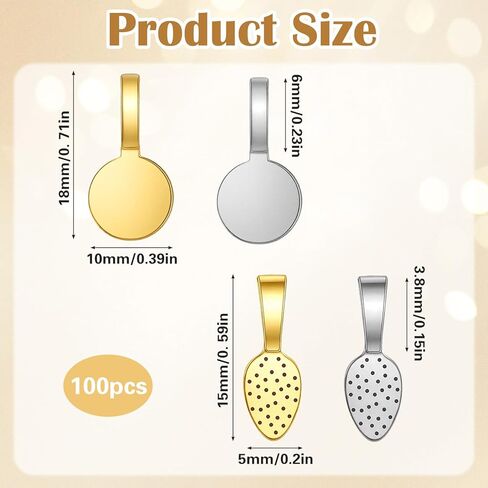 100 PCS Glue on Bails for Jewelry Making, Flat Pad Pendant Bails, Pinch Bail Findings for Necklace, Bracelet, Earrings, Keychains, Mixed Colors Gold Silver in Saudi Arabia