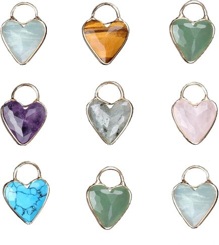 QSLLER 5pcs Natural Faceted Stone Crystal Pendant Heart Shape Aventurine Jades Charms for Jewelry Making DIY Crafts Earrings Necklace in Saudi Arabia