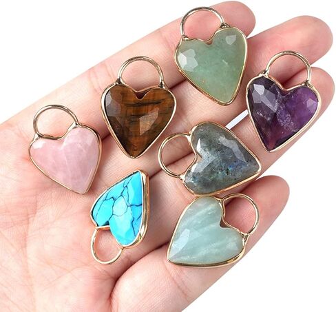 QSLLER 5pcs Natural Faceted Stone Crystal Pendant Heart Shape Aventurine Jades Charms for Jewelry Making DIY Crafts Earrings Necklace in Saudi Arabia