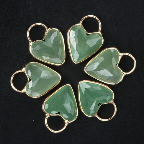 QSLLER 5pcs Natural Faceted Stone Crystal Pendant Heart Shape Aventurine Jades Charms for Jewelry Making DIY Crafts Earrings Necklace in Saudi Arabia