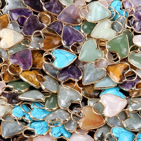 QSLLER 5pcs Natural Faceted Stone Crystal Pendant Heart Shape Aventurine Jades Charms for Jewelry Making DIY Crafts Earrings Necklace in Saudi Arabia