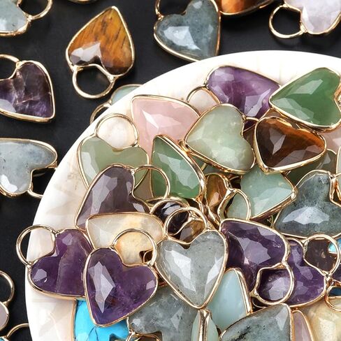 QSLLER 5pcs Natural Faceted Stone Crystal Pendant Heart Shape Aventurine Jades Charms for Jewelry Making DIY Crafts Earrings Necklace in Saudi Arabia