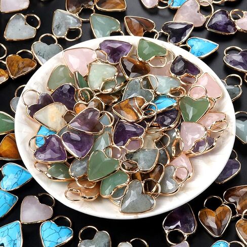 QSLLER 5pcs Natural Faceted Stone Crystal Pendant Heart Shape Aventurine Jades Charms for Jewelry Making DIY Crafts Earrings Necklace in Saudi Arabia