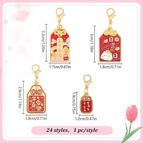 WEBEEDY 24 Styles Good Luck Enamel Clip on Charms for DIY Jewelry Making 3 Sizes Japanese Omamori Charm with Lobster Clasps Alloy Fengshui Pendant for Purse Bracelet Keychain Bag Halloween Decor Gift in Saudi Arabia
