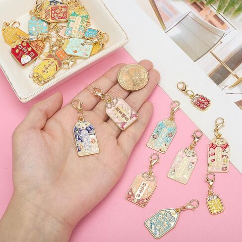 WEBEEDY 24 Styles Good Luck Enamel Clip on Charms for DIY Jewelry Making 3 Sizes Japanese Omamori Charm with Lobster Clasps Alloy Fengshui Pendant for Purse Bracelet Keychain Bag Halloween Decor Gift in Saudi Arabia