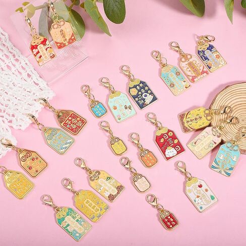 WEBEEDY 24 Styles Good Luck Enamel Clip on Charms for DIY Jewelry Making 3 Sizes Japanese Omamori Charm with Lobster Clasps Alloy Fengshui Pendant for Purse Bracelet Keychain Bag Halloween Decor Gift in Saudi Arabia