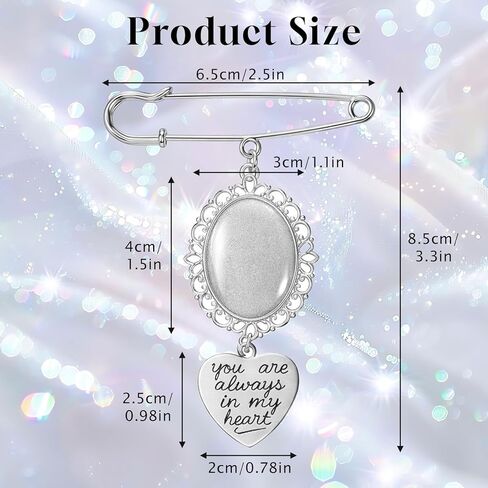 Wedding Bouquet Photo Charms, 2PCS Bouquet Charms for Wedding Memory Pin Brooch Making Kit Single Lacy Frame Weddings Charm Oval Glass Cabochons Picture Frame with Pendant for Weddings Memory Funeral in Kuwait