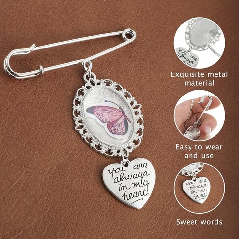 Wedding Bouquet Photo Charms, 2PCS Bouquet Charms for Wedding Memory Pin Brooch Making Kit Single Lacy Frame Weddings Charm Oval Glass Cabochons Picture Frame with Pendant for Weddings Memory Funeral in Kuwait