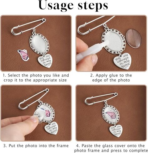 Wedding Bouquet Photo Charms, 2PCS Bouquet Charms for Wedding Memory Pin Brooch Making Kit Single Lacy Frame Weddings Charm Oval Glass Cabochons Picture Frame with Pendant for Weddings Memory Funeral in Kuwait
