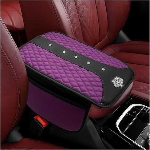 Bling Crown Car Center Console Cover, Crystal Leather Auto Armrest Box Cushion with 2 Storage Bags, Universal Crown Middle Console Cover Arm Rest Protector for Most Vehicles (Black) in Saudi Arabia