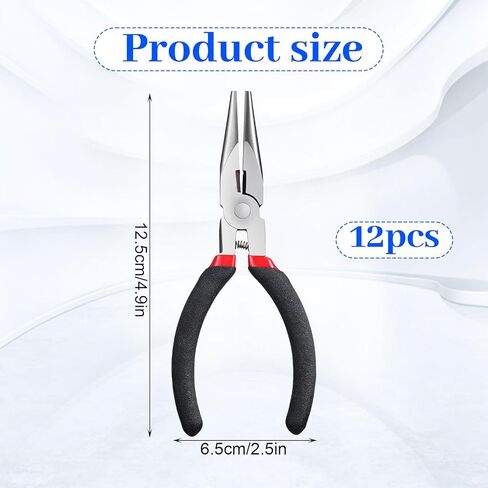 Needle Nose Pliers 12-Piece Set, 4.5 Inch Carbon Steel Long Nose Pliers with Serrated Jaw for Jewelry Making, Electronics Repair, Wire Bending, Crafting, and DIY Projects in Saudi Arabia