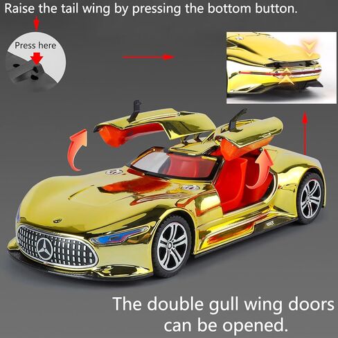 لعبة سيارة iLooboo موديل 1/24 Gloden AMG Vision GT مصنوعة من سبيكة قابلة للجمع، مصبوبة بالسحب للخلف مع أضواء وصوت in Kuwait