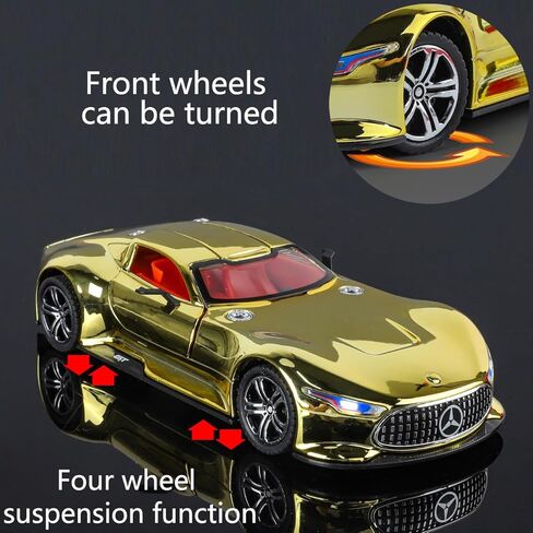 لعبة سيارة iLooboo موديل 1/24 Gloden AMG Vision GT مصنوعة من سبيكة قابلة للجمع، مصبوبة بالسحب للخلف مع أضواء وصوت in Kuwait