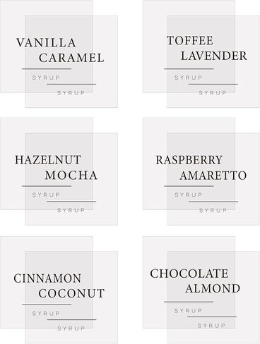 72PCS Clear Waterproof Coffee Syrup Labels, Minimalist Transparent Decals Stickers for Coffee Bar Organization, Glass Syrup Bottles, Dispensers and Pump Bottles, 2.5"x2.5" in Saudi Arabia