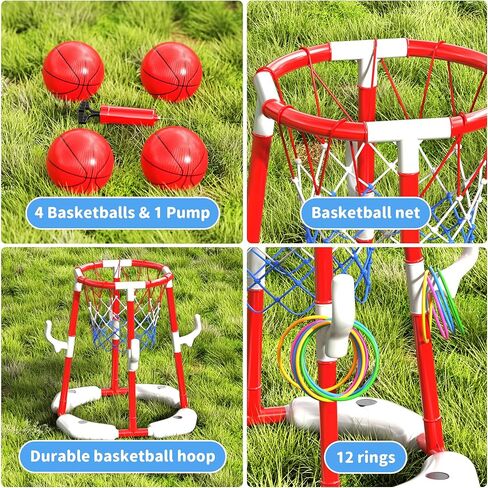 Pool Basketball Hoop for Kids 4-8 8-12, 2 in1 Floating Basketball Hoop Set with 4 Balls,12 Rings&Pump, Swimming Pool Basketball Water Toys for Summer Outdoor Family Party Game Toys in Kuwait