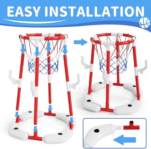 Pool Basketball Hoop for Kids 4-8 8-12, 2 in1 Floating Basketball Hoop Set with 4 Balls,12 Rings&Pump, Swimming Pool Basketball Water Toys for Summer Outdoor Family Party Game Toys in Kuwait