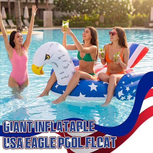American Flag Inflatable Eagle Pool Float-60 Inch 4th of July Swim Tube Rings 250th Anniversary Red White & Blue Floating Raft for Summer Lake Beach Pool Party Ride in Saudi Arabia